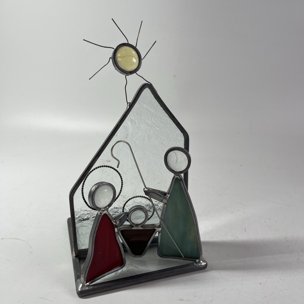 STAINED GLASS NATIVITY VOTIVE TEA CANDLE HOLDER